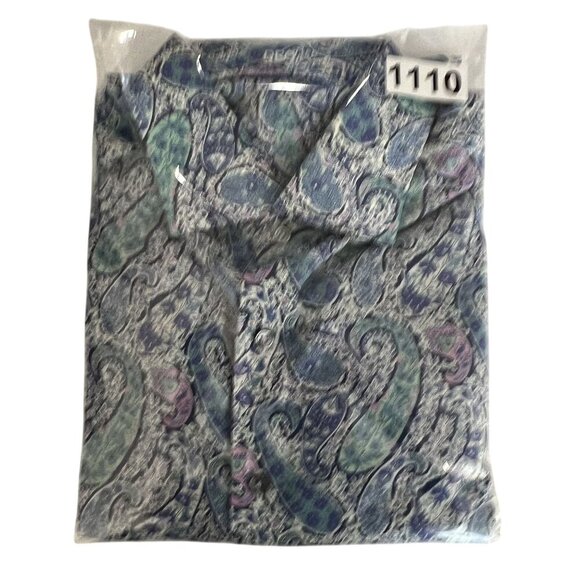 70s Psychedelic Blue Purple Paisley Long Sleeve Mens Button Up Shirt Italy Woven - Picture 4 of 15